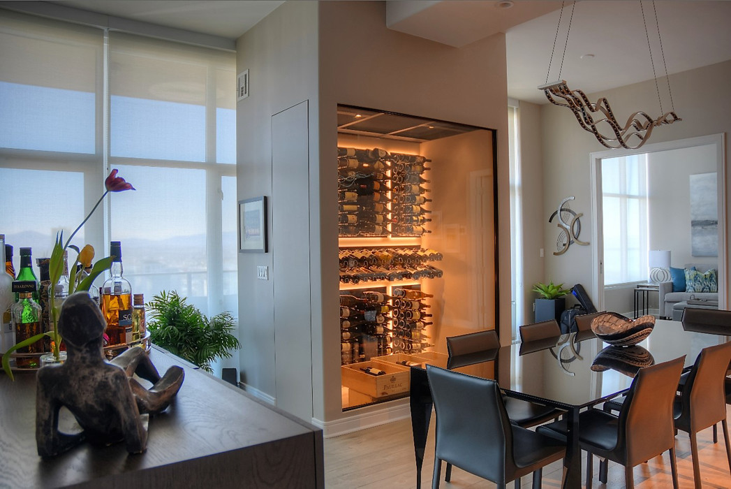 San Diego High-rise Condo Modern Wine Cellar with Glass Front
